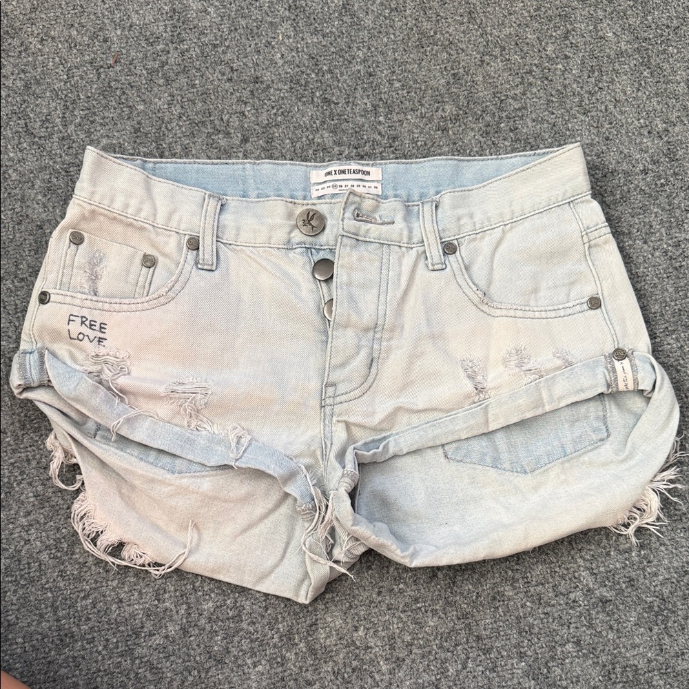 One Teaspoon Light Blue Distressed Jean Shorts